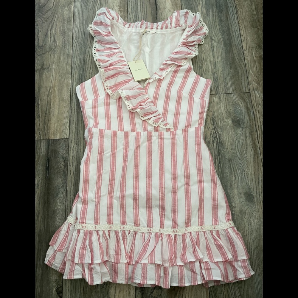 Tularosa dress in pink and white stripes ,side zipper closure